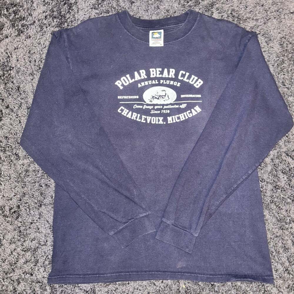 Vintage  Charlevoix Michigan Polar Bear Club Long Sleeve T-Shirt Size M H3